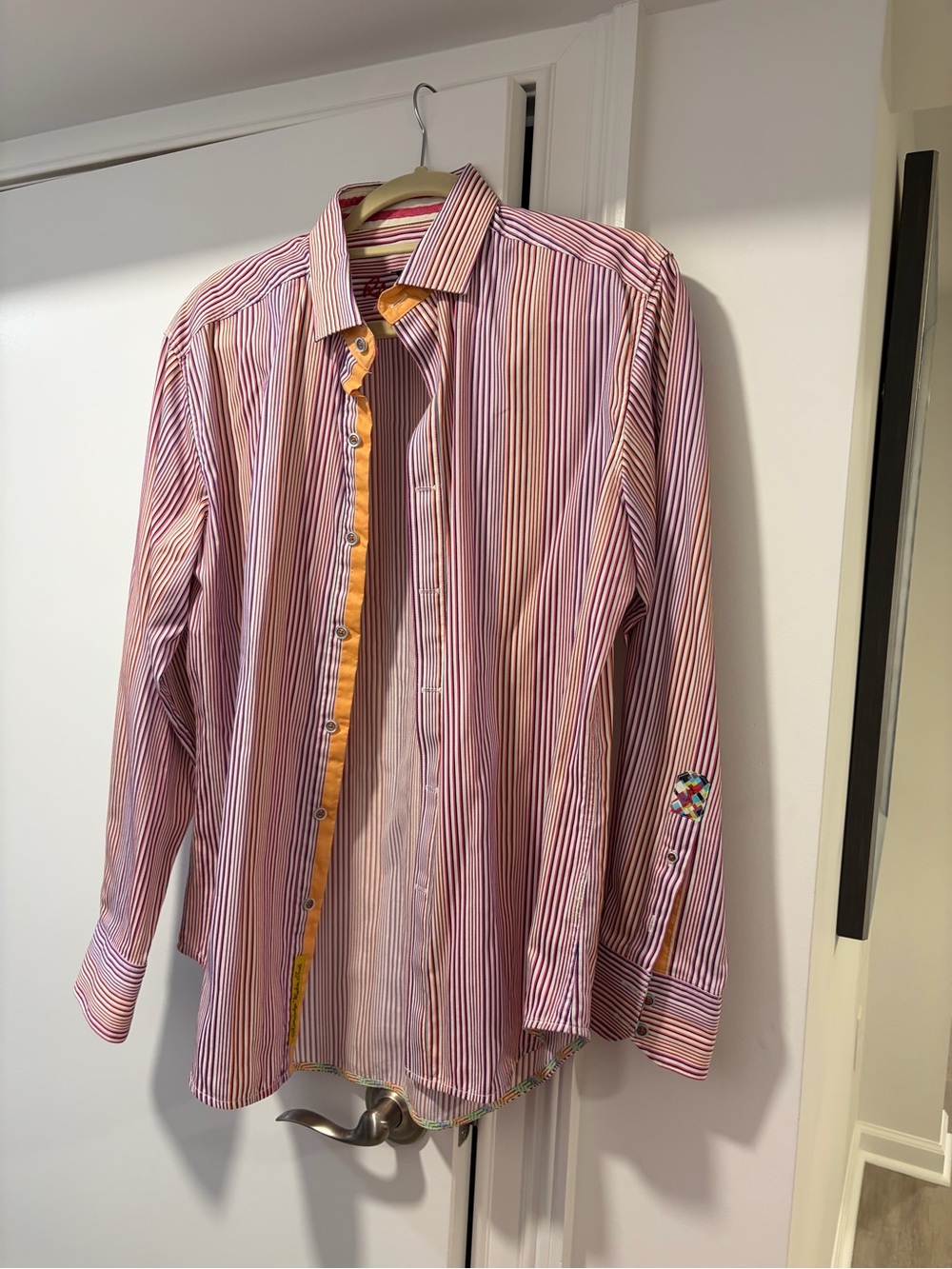Robert Graham Red and Yellow Striped Dress Shirt